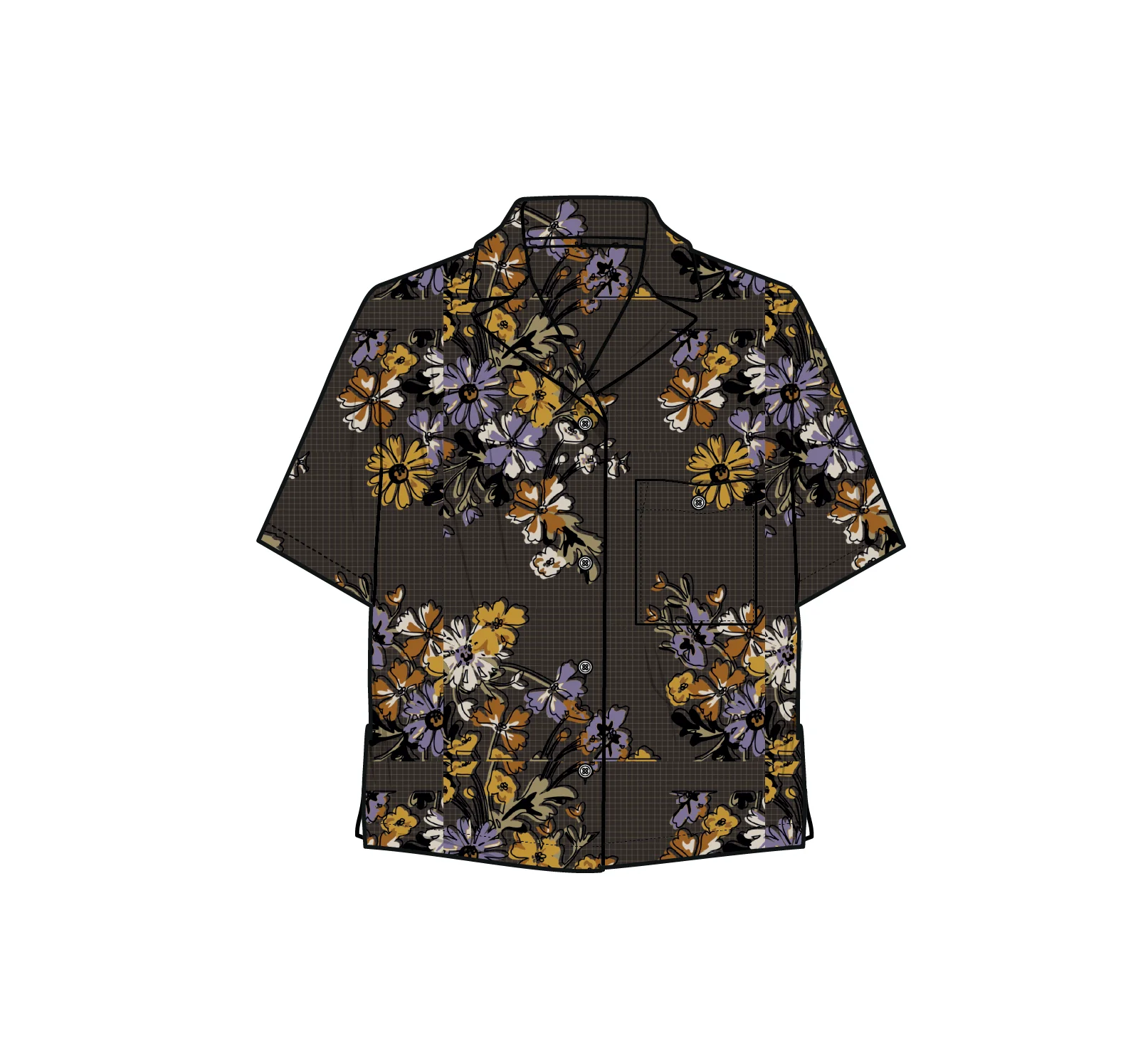 Arden Short Sleeve Shirt Eco Vero - Floral Grid Espresso - Image 6