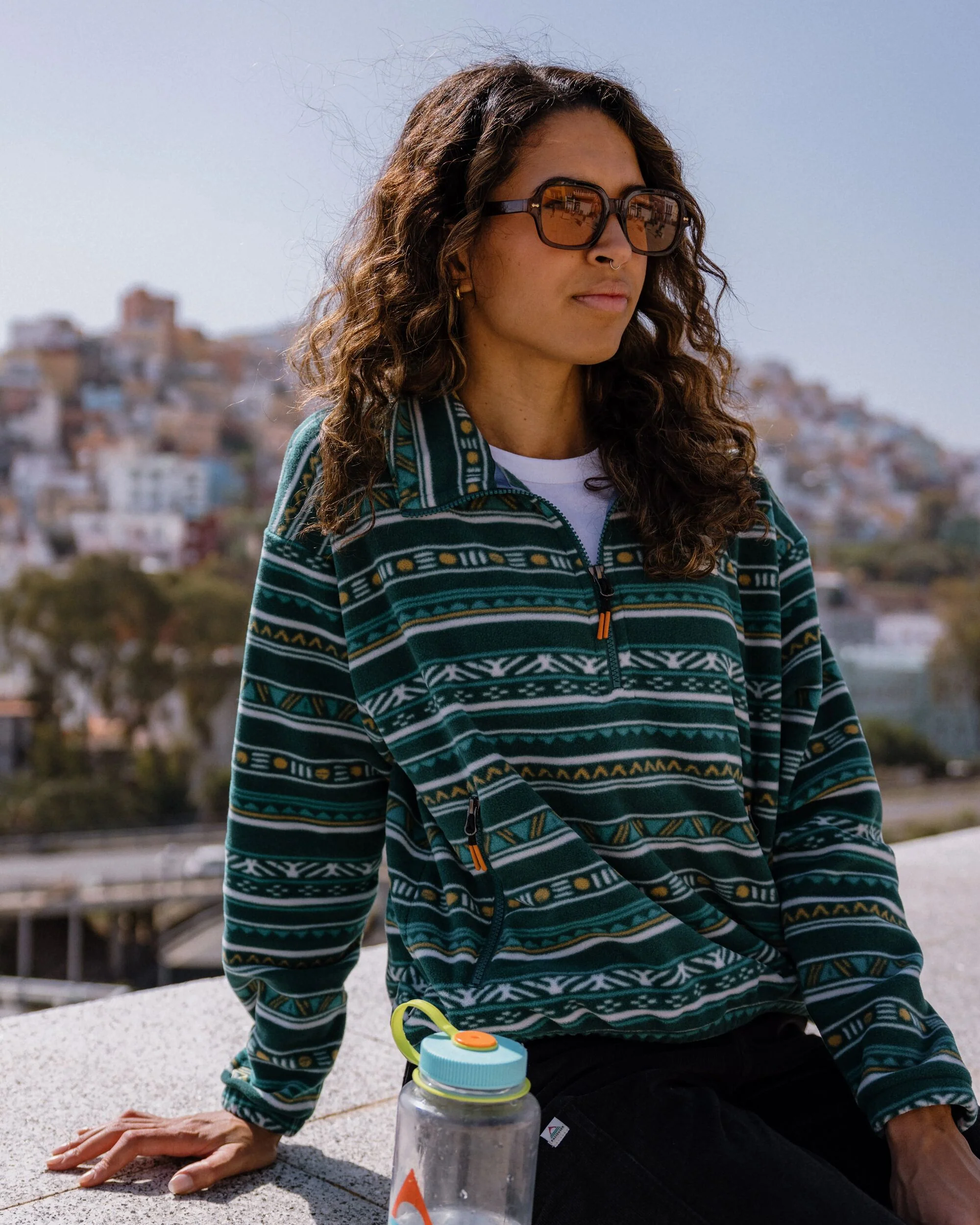 Ayla Micro Polartec® Fleece - Geo Stripe Mediterranean