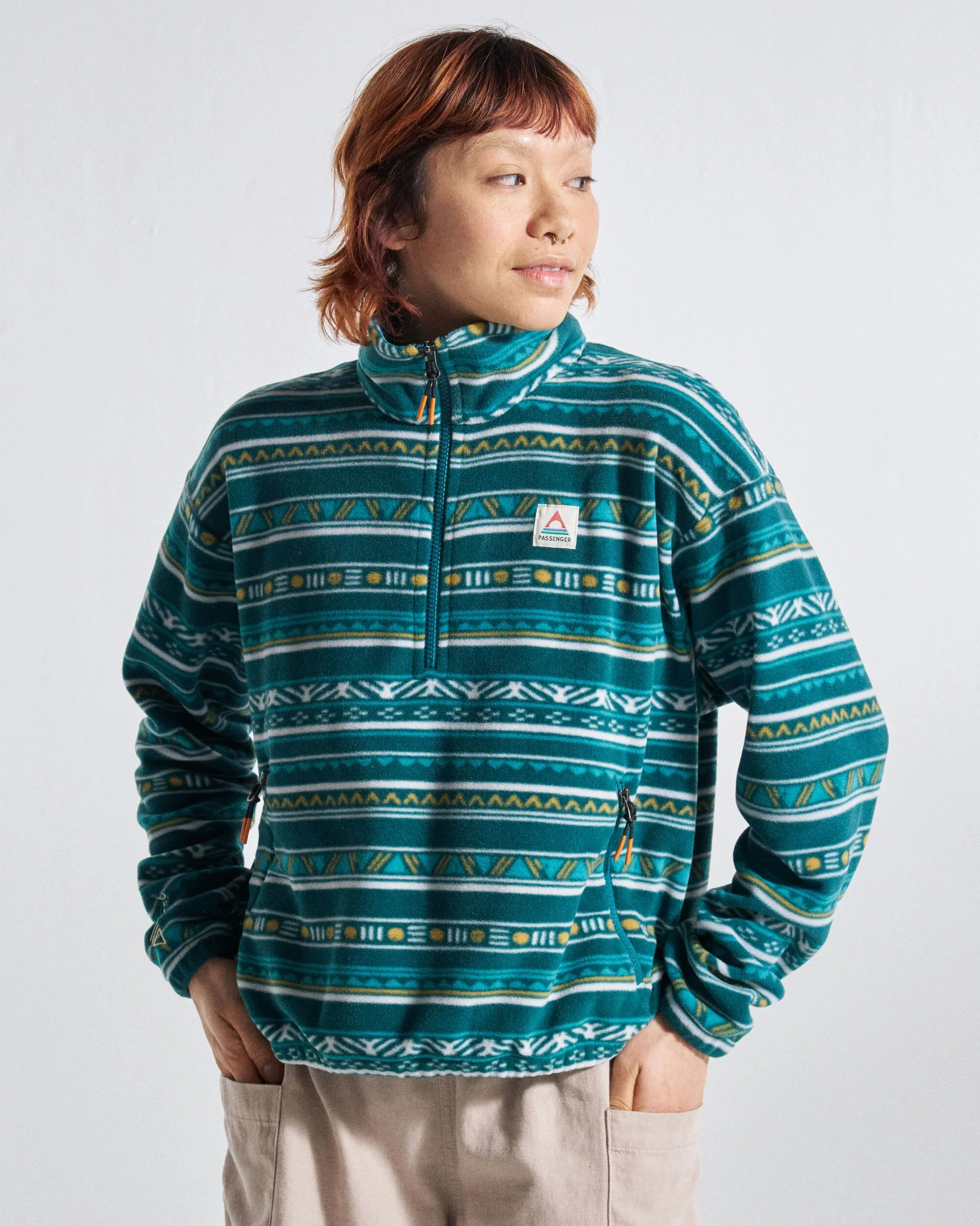 Ayla Micro Polartec® Fleece - Geo Stripe Mediterranean - Image 3