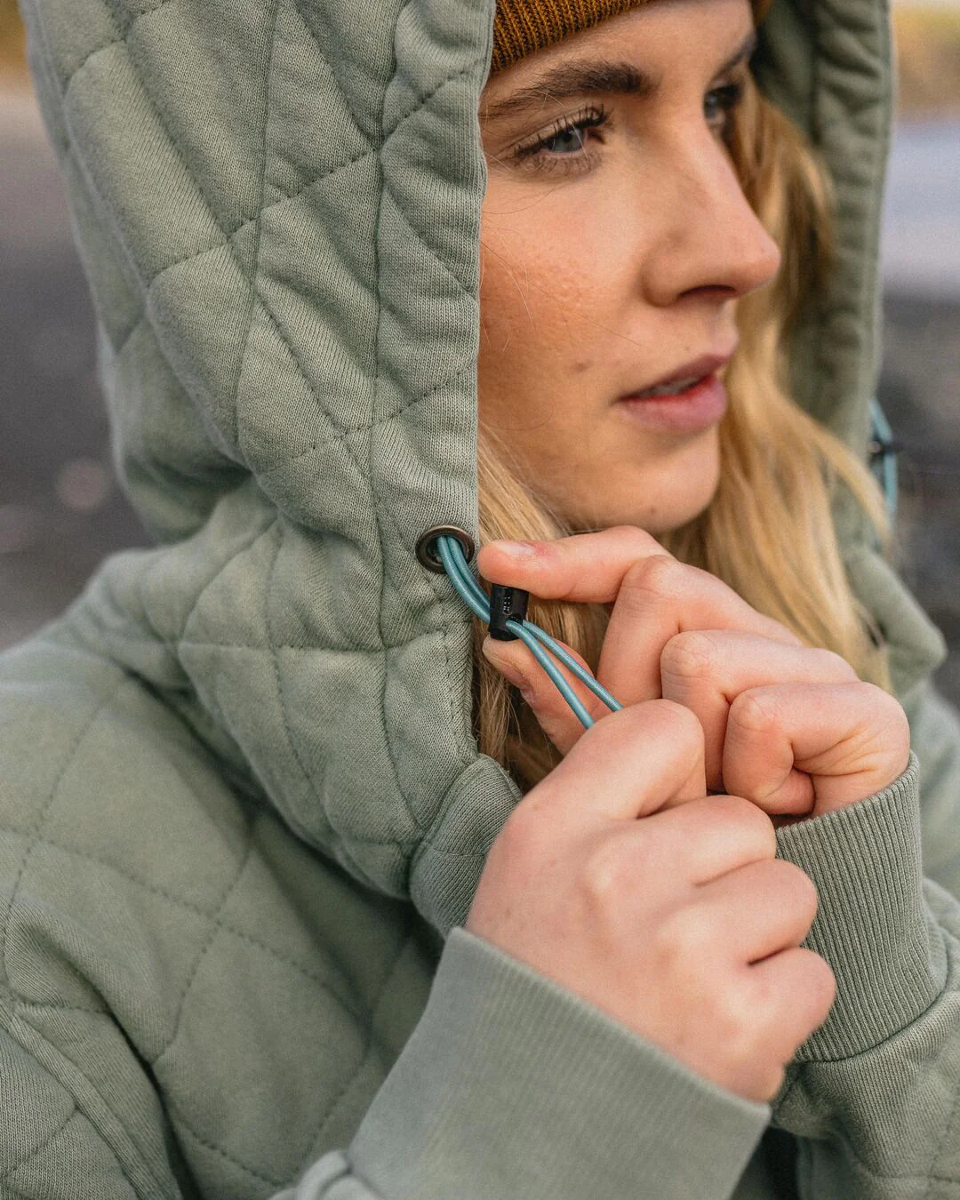 Clementine Quilted Popper Up Hoodie - Pistachio - Image 5