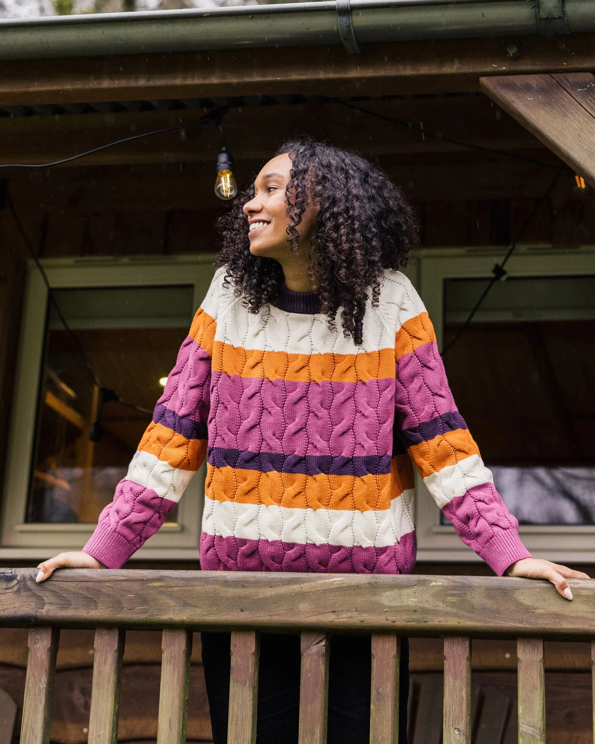 Comfort Organic Cotton Knitted Jumper - Rhubarb Multi Stripe - Image 4