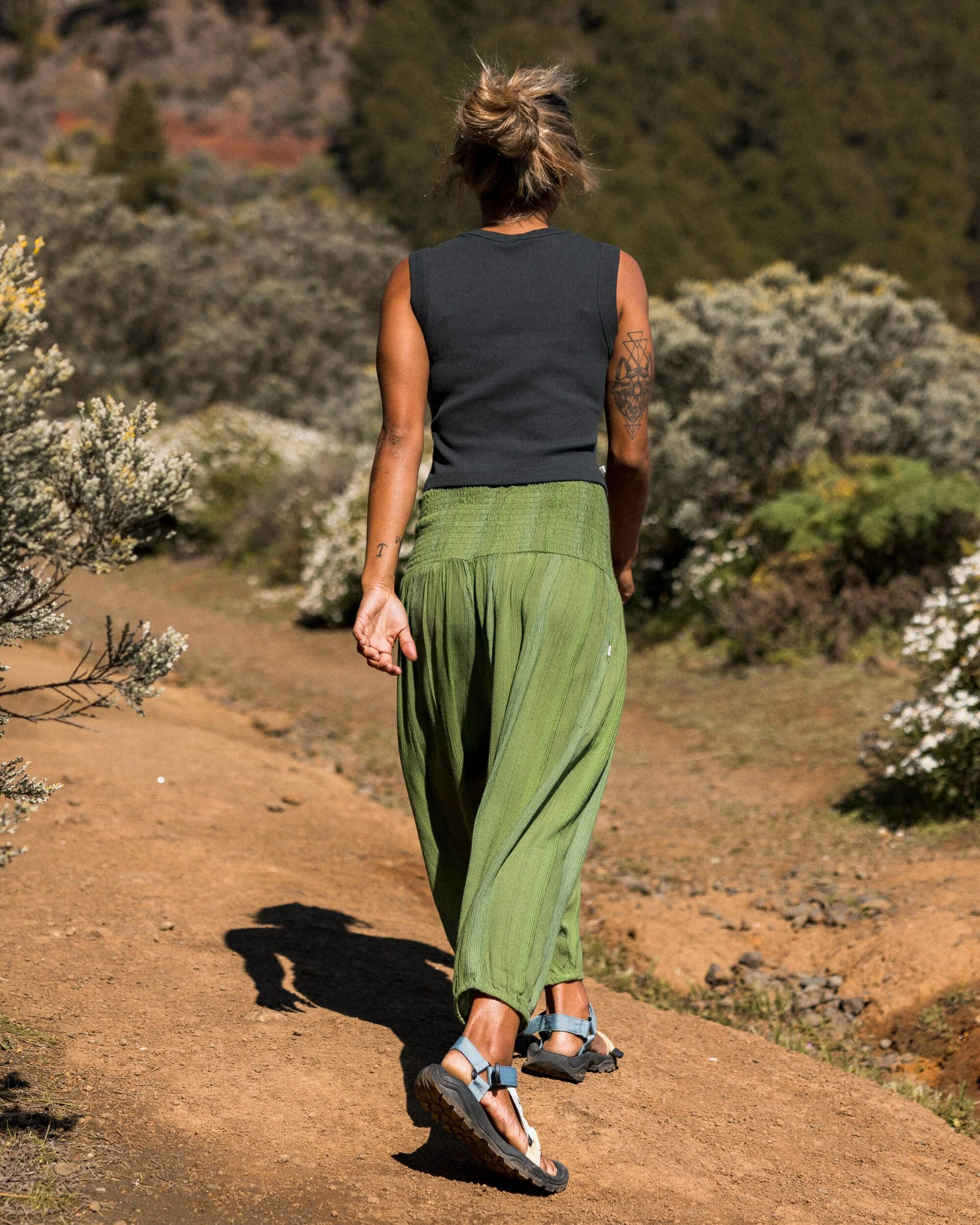 Daylily Loose Trouser - Stem Green Stripe - Image 5