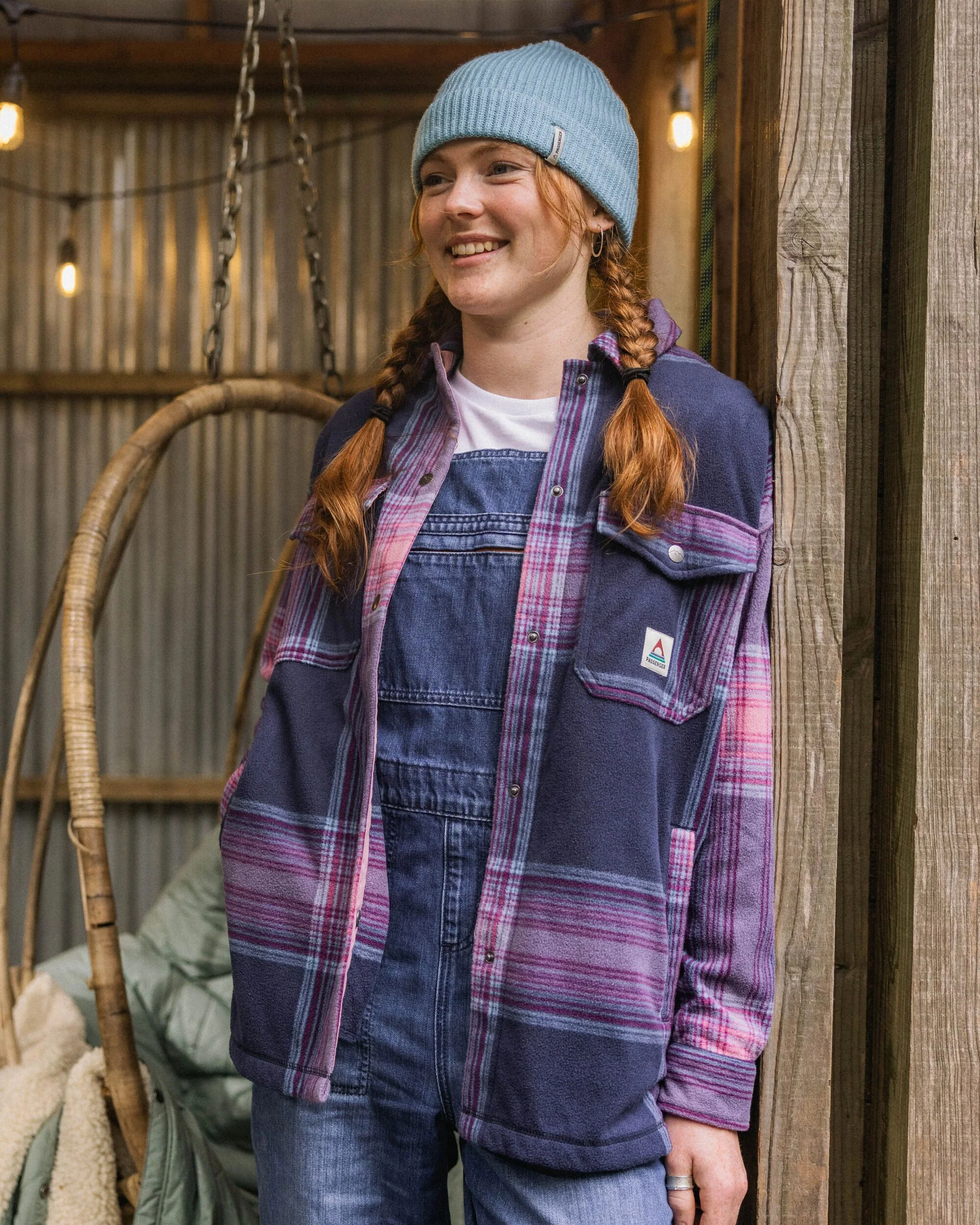 East Polar Fleece Shirt - Rich Navy/Pink Haze Check