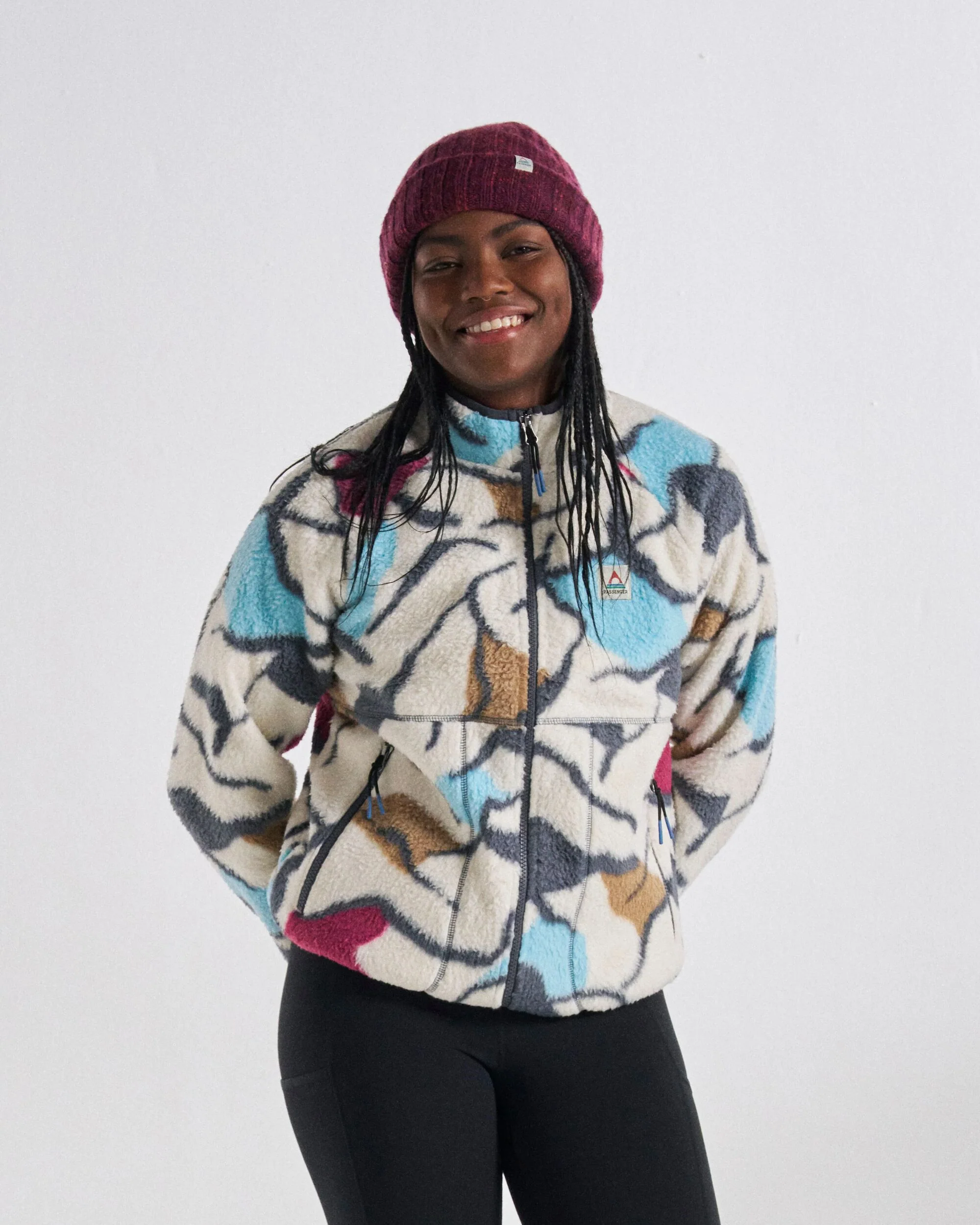 Fairbanks Full Zip Sherpa Fleece - Abstract Trails Off White