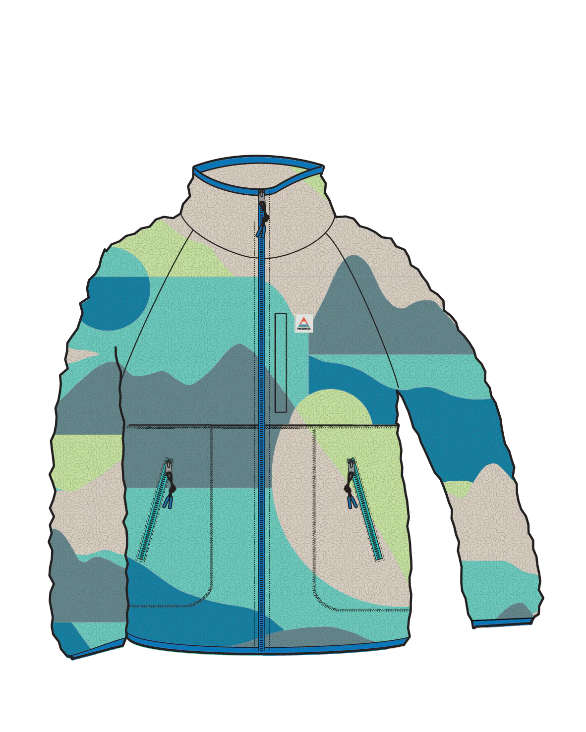 Fairbanks Full Zip Sherpa Fleece - Vista Patchwork Aqua - Image 14