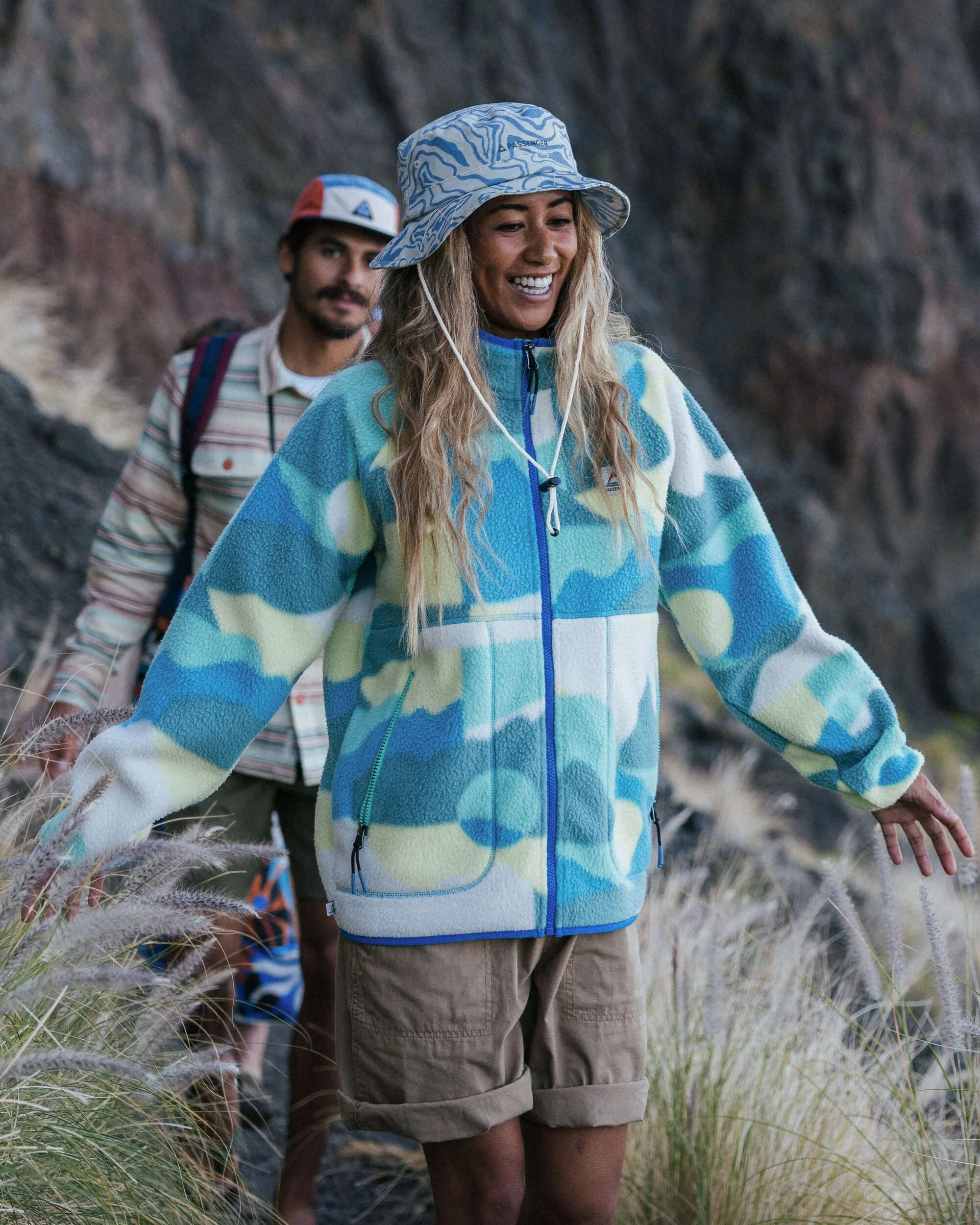 Fairbanks Full Zip Sherpa Fleece - Vista Patchwork Aqua - Image 5