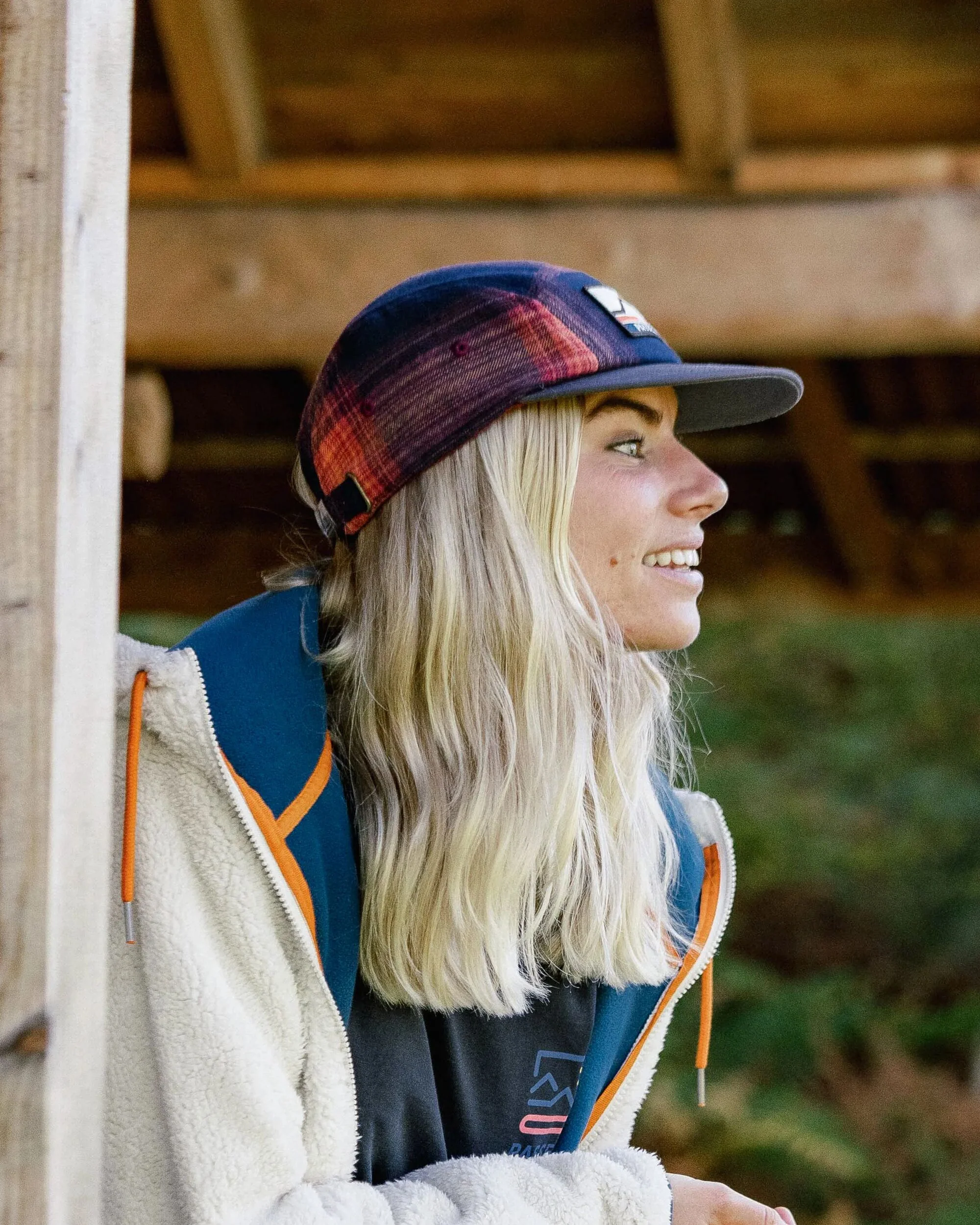 Fixie Flannel 5 Panel Cap - Rich Navy/ Red Ochre Check - Image 5