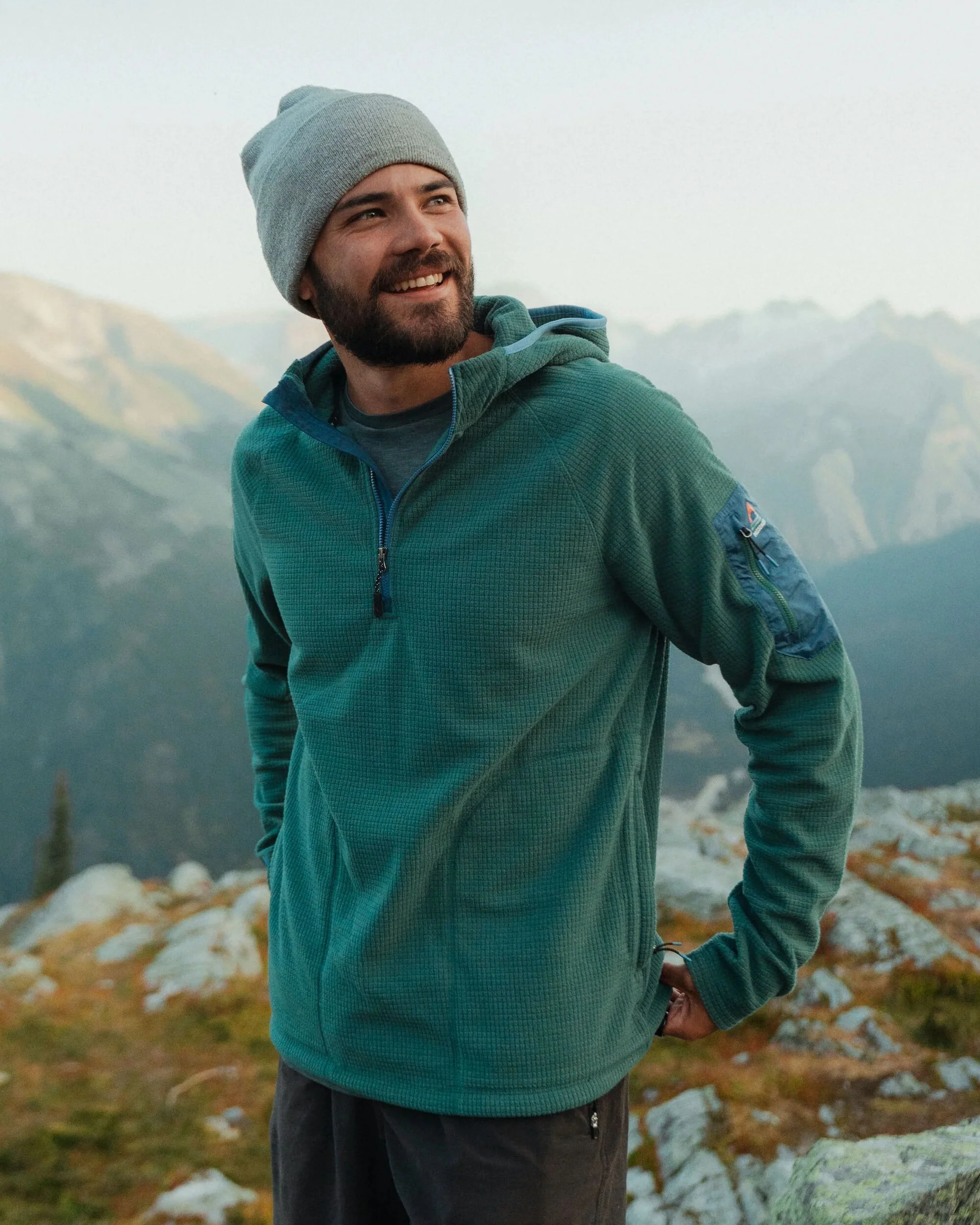 Forestscape Grid Fleece Hoodie - Deep Ocean