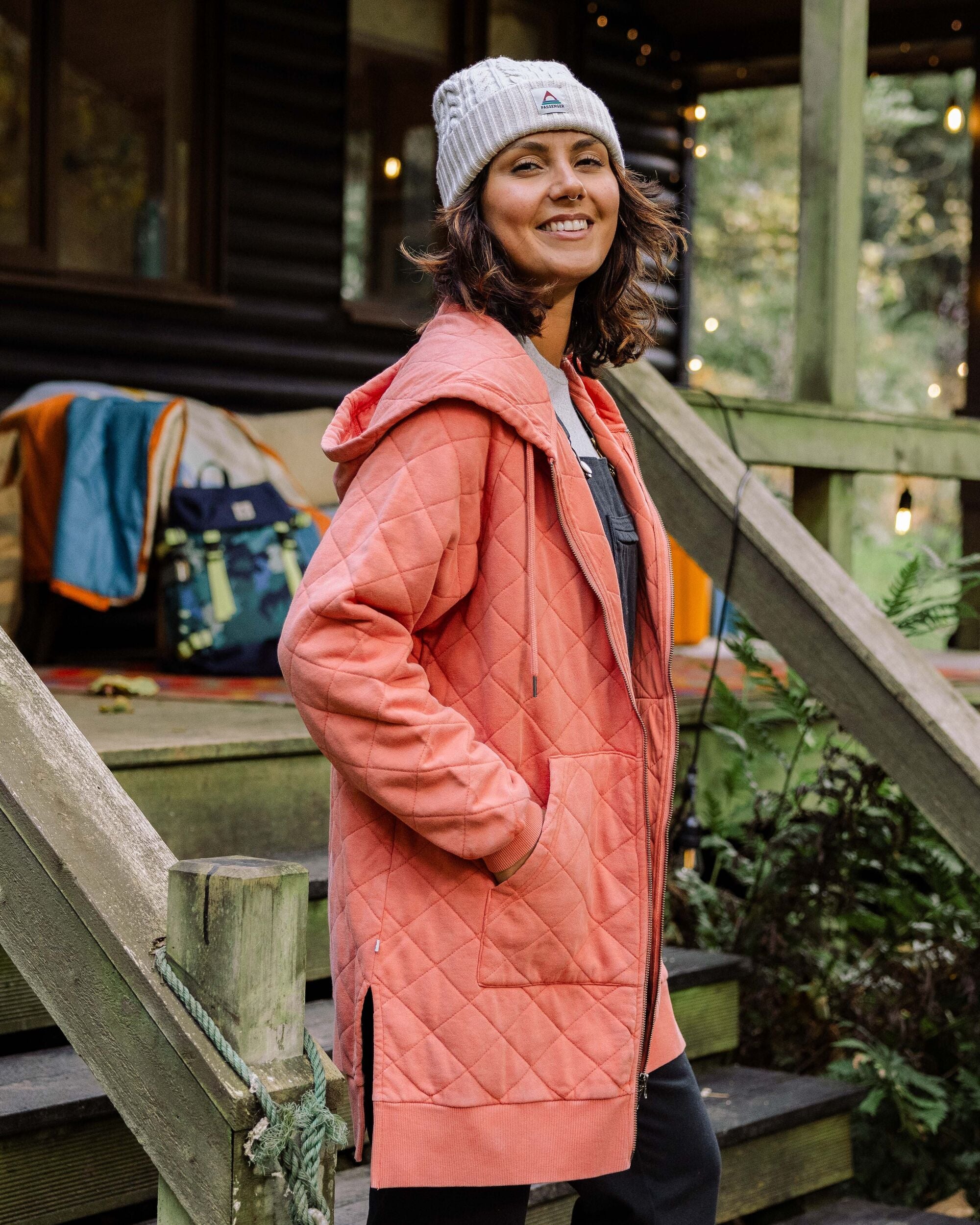 Getaway Quilted Full Zip Hoodie - Burnt Orange