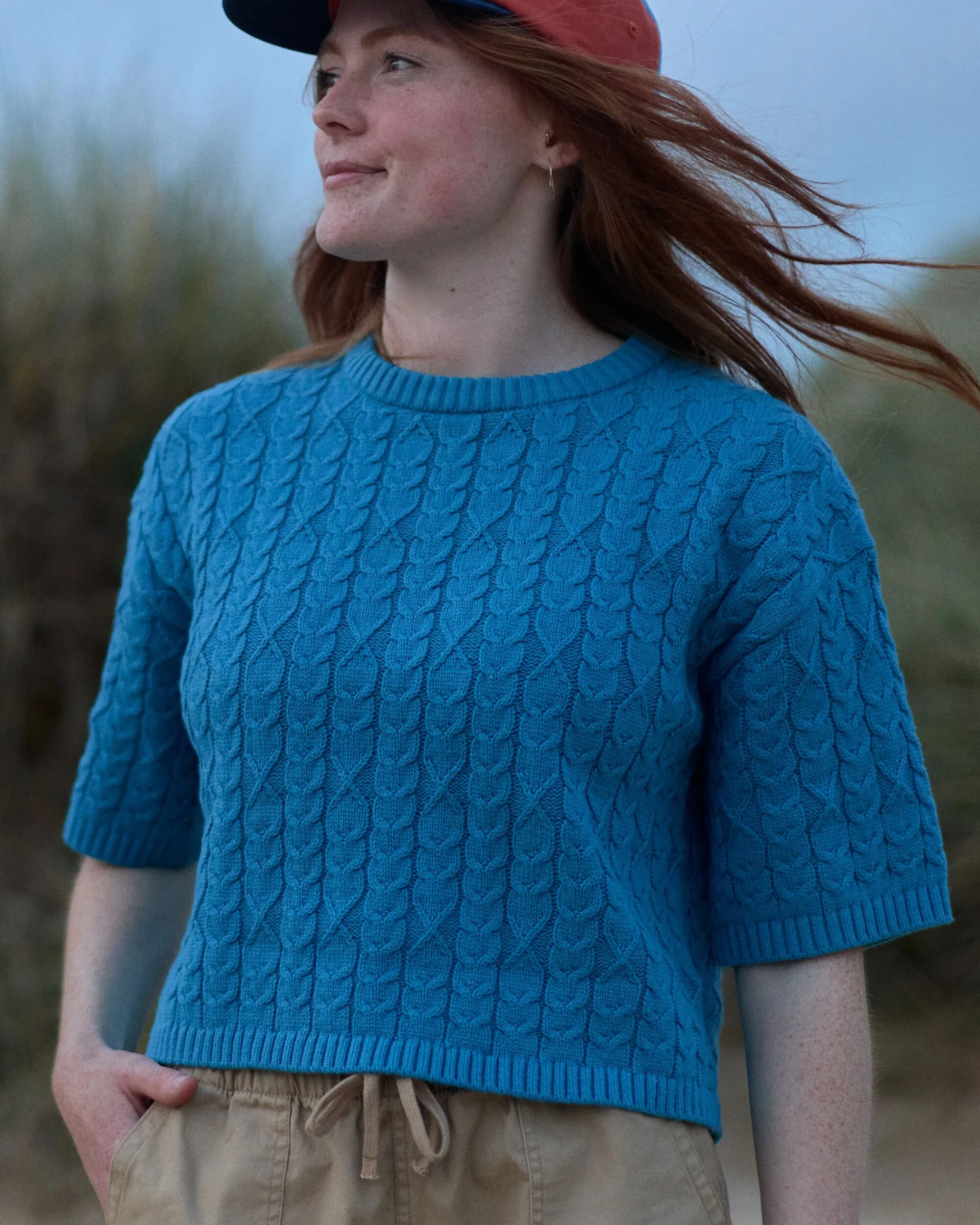 Homely Short Sleeve Knitted Jumper - Bluejay