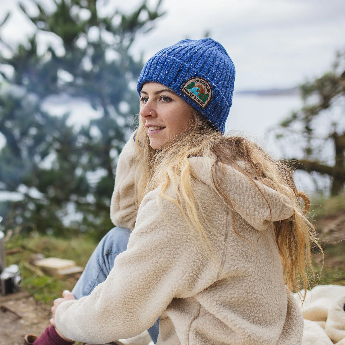 Katira Rib Knit Beanie - Blue Coral - Image 6