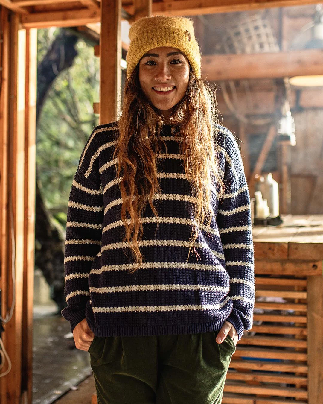 Lakewood Organic Cotton Knitted Jumper - Navy Stripe - Image 5
