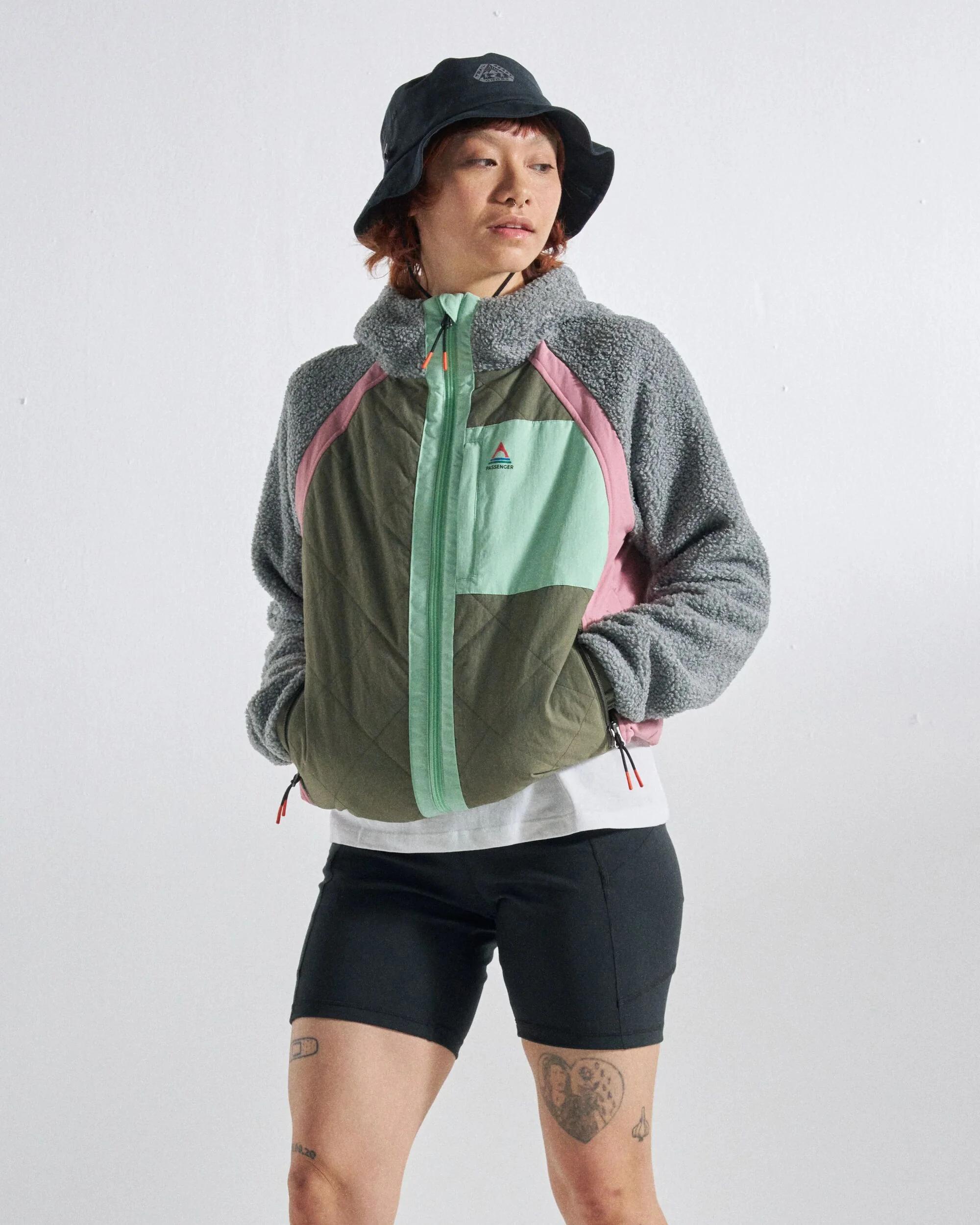 Lara Quilted Jacket - Grey Marl/Dusty Olive - Image 3