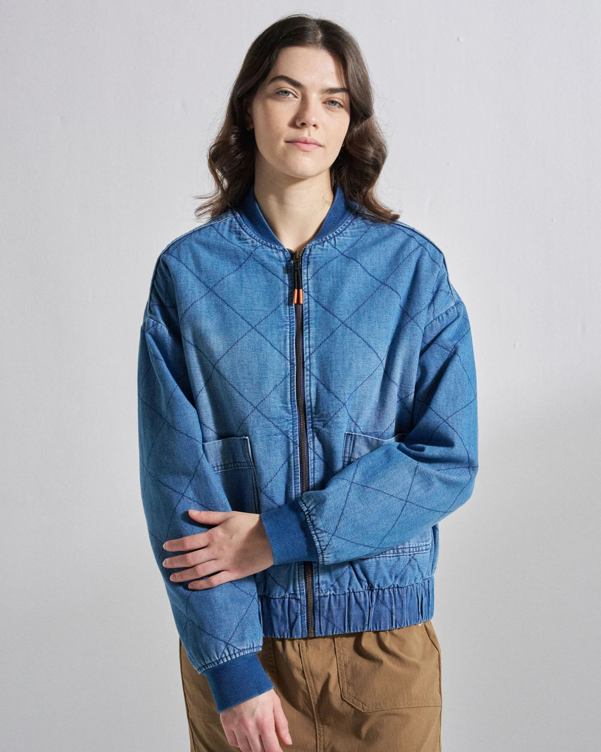 Lucia Sherpa Lined Denim Bomber Jacket - Denim Blue - Image 6