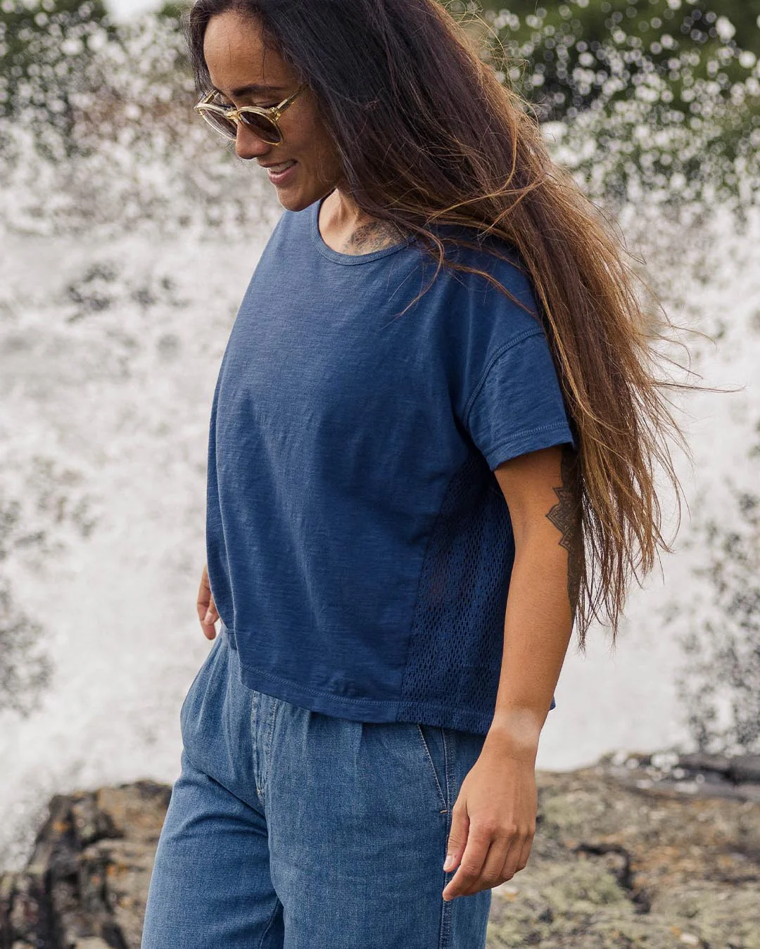 Magnolia Crochet Trim T-Shirt - Dark Denim
