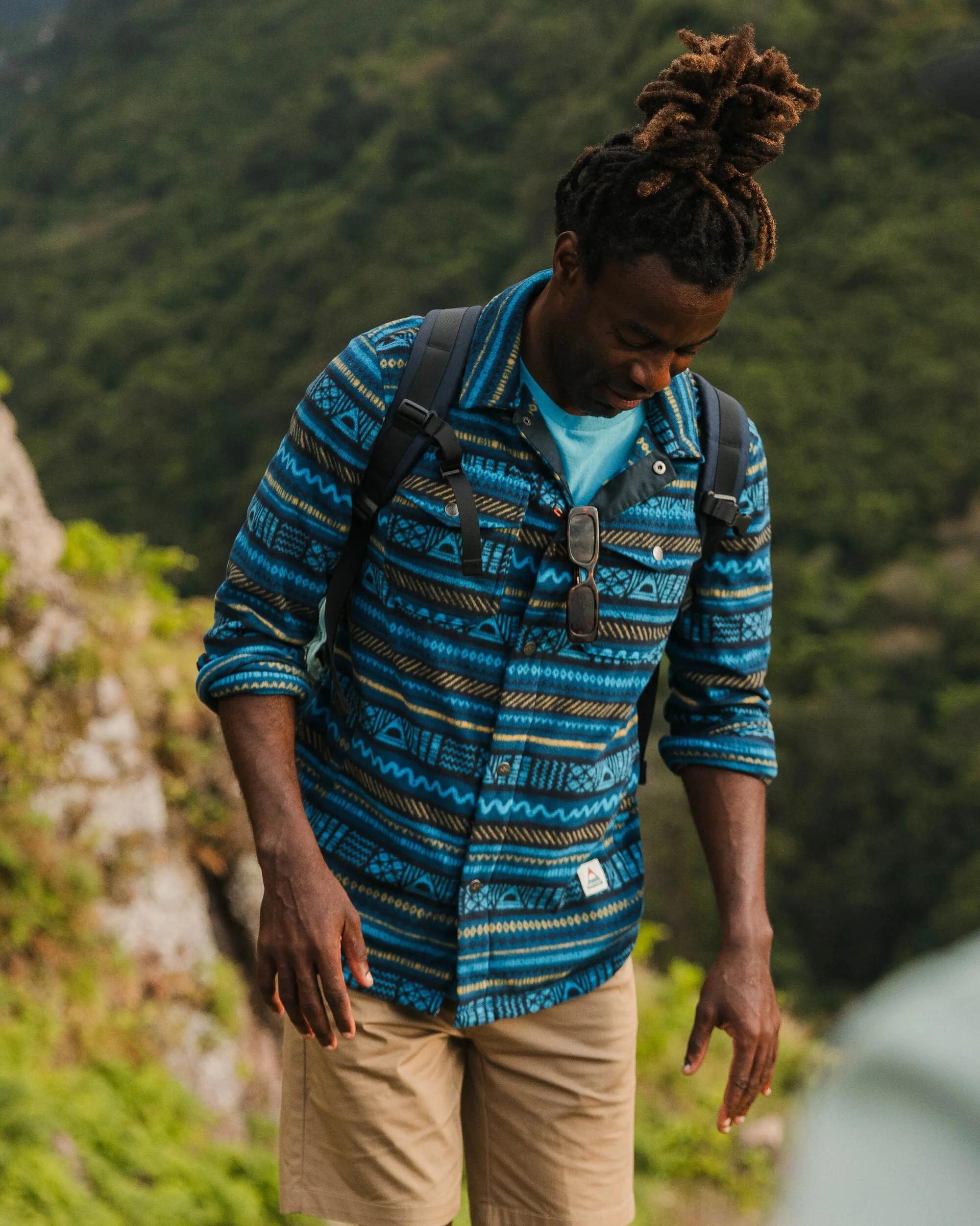 Maple Polar Fleece Shirt - Patchwork Stripe Tidal Blue - Image 5
