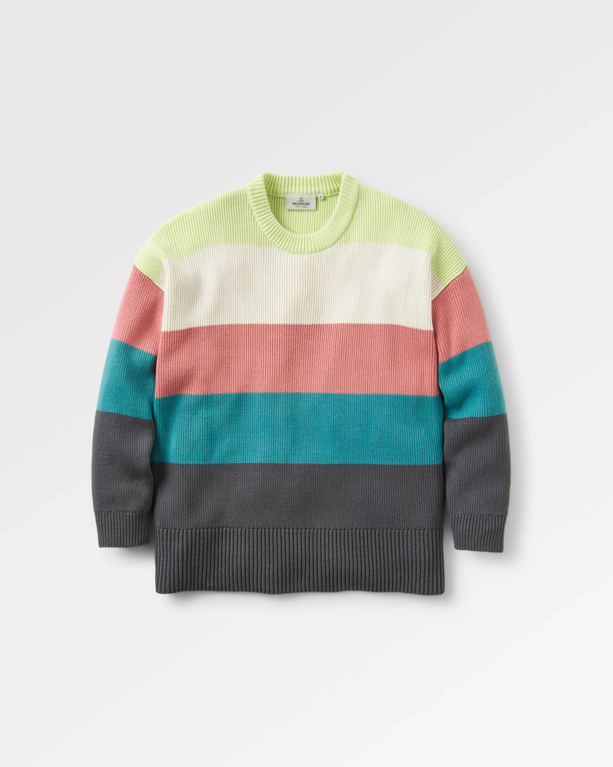 Moments Oversized Organic Knitted Jumper - Lime Multi Stripe - Image 2