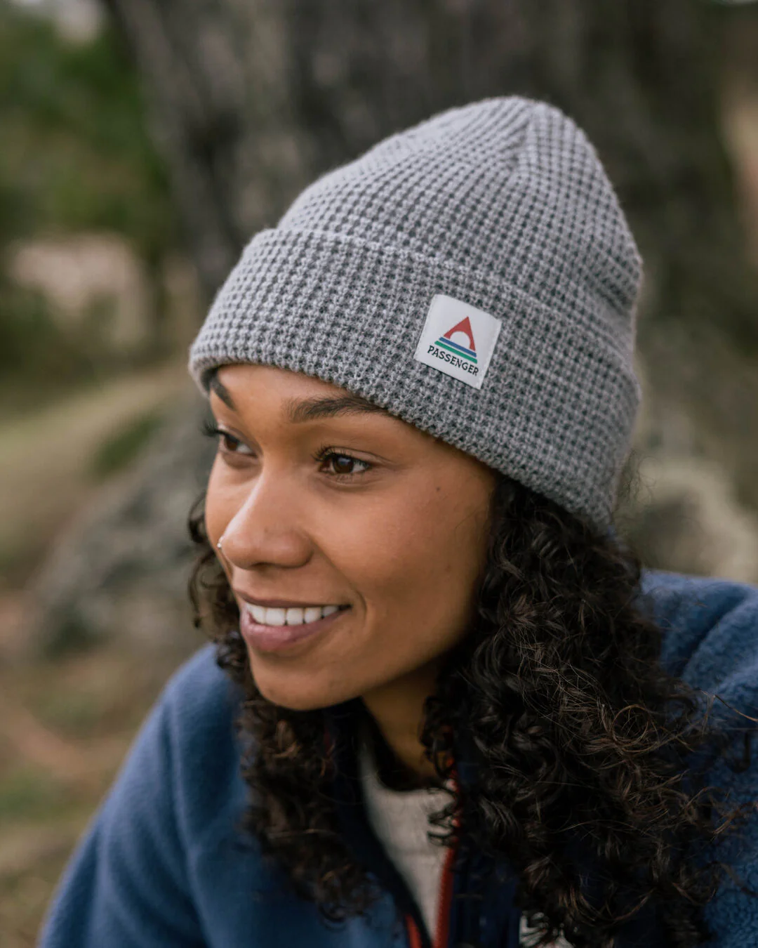 Moss Double Layer Waffle Beanie - Grey Marl - Image 3