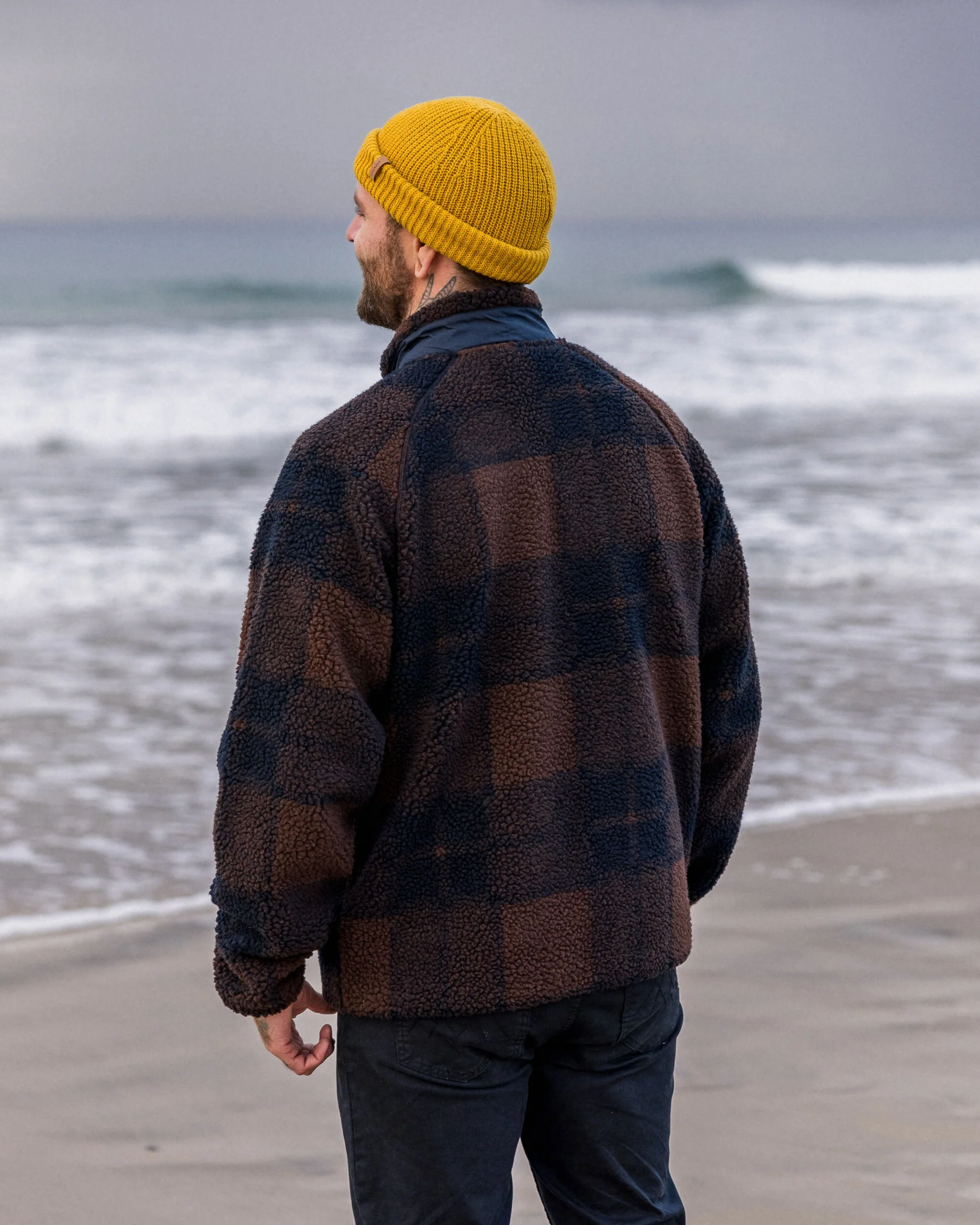 Offroad Sherpa 1/2 Zip Fleece - Chestnut/Deep Navy Check - Image 4