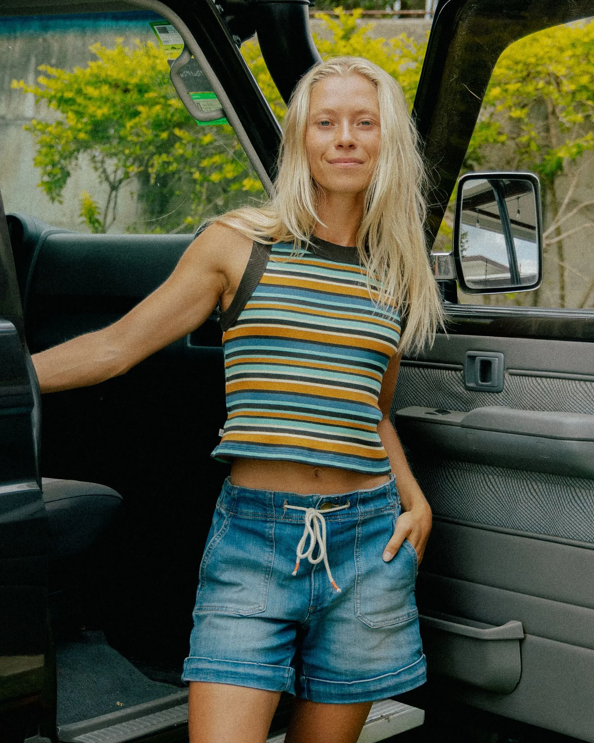 Out There Ribbed Cropped Vest - Espresso Multi Stripe