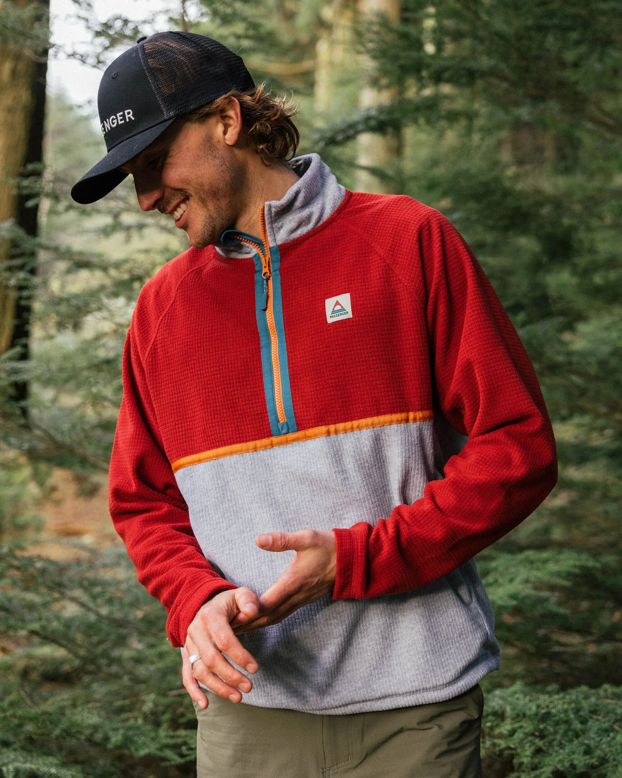 Overlook Grid Polar Fleece - Red Ochre/Grey Marl