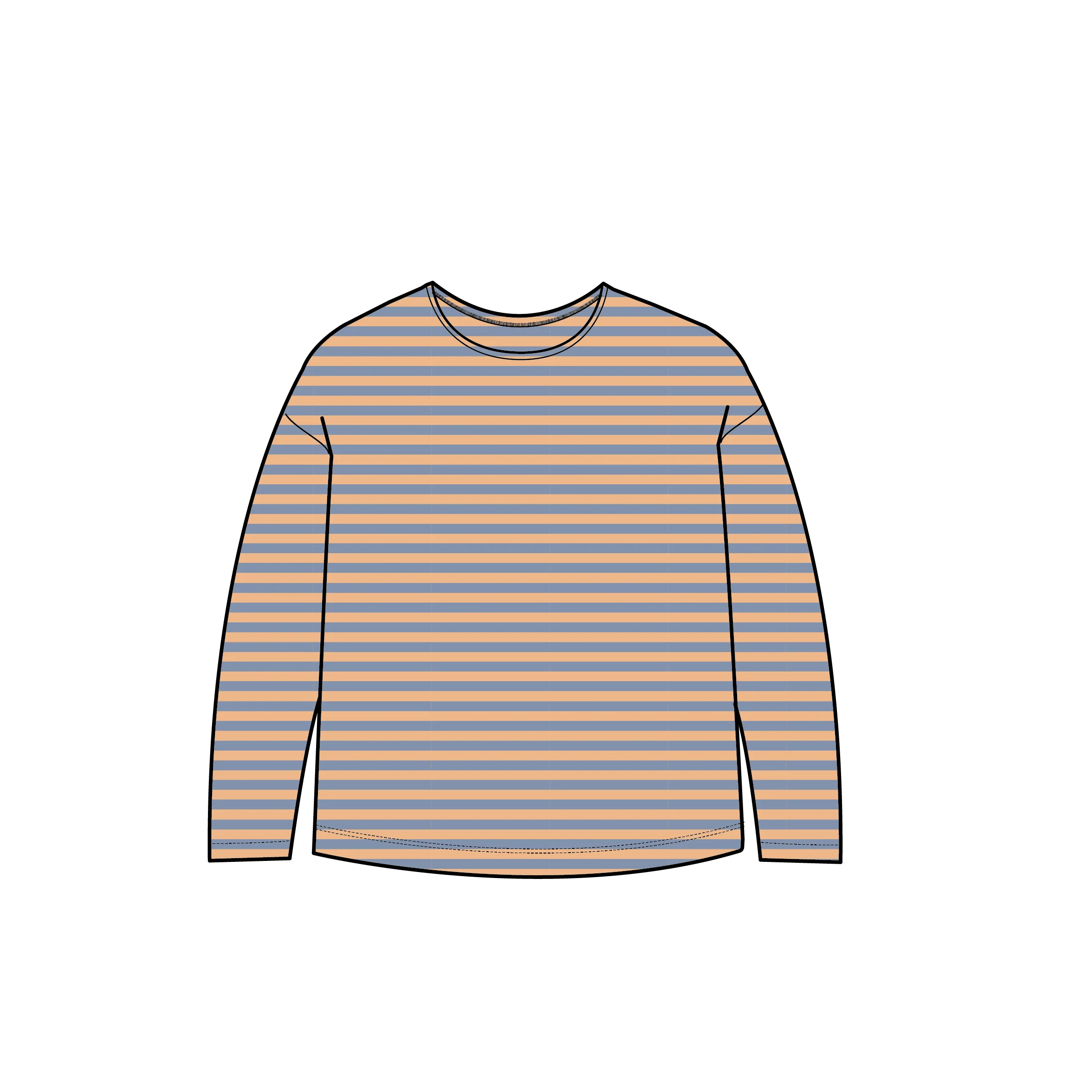Panorama Striped LS T-Shirt - Faded Denim/Orange Peach Stripe - Image 11
