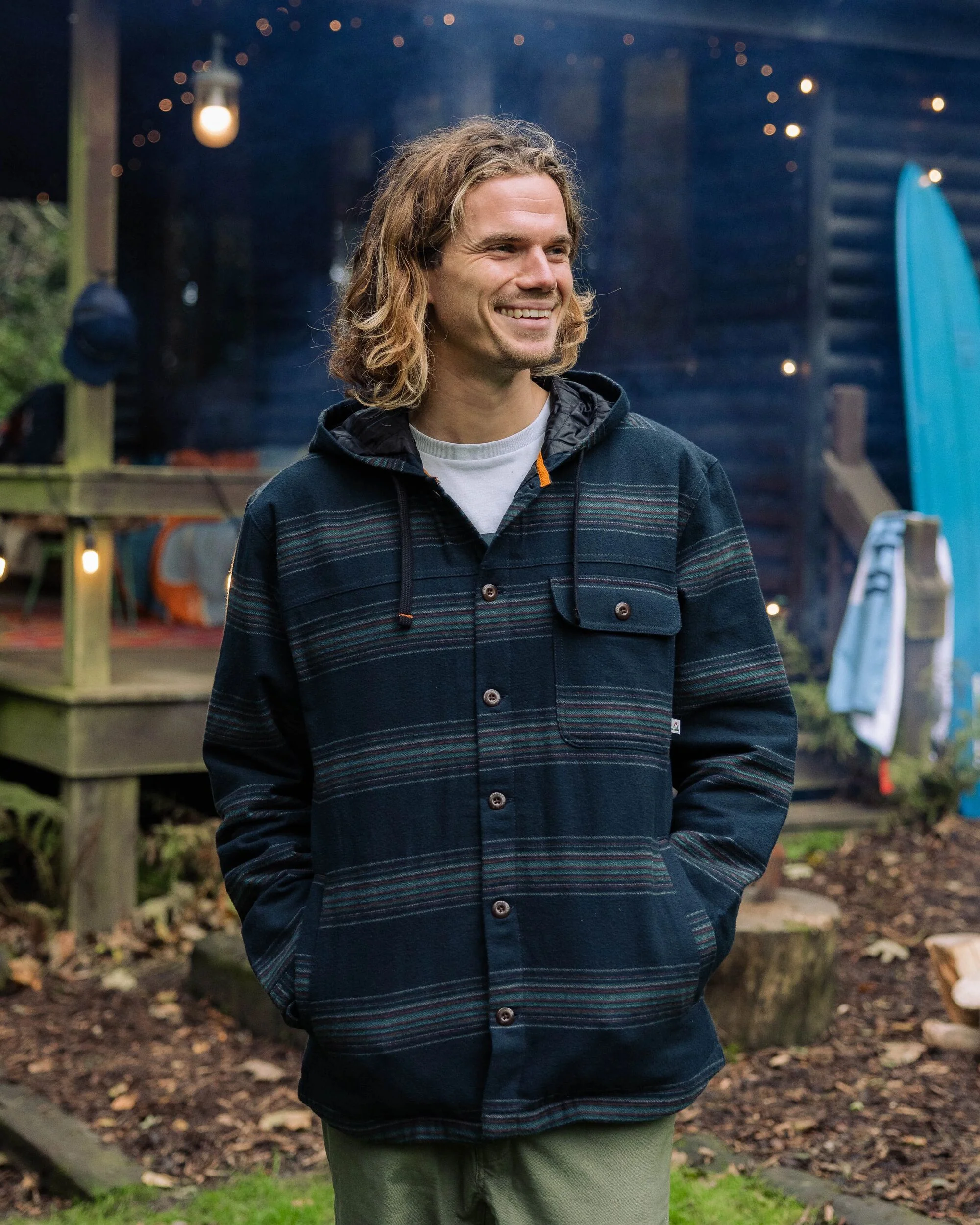 Sherwood Check Hooded Overshirt - Black Stripe - Image 4