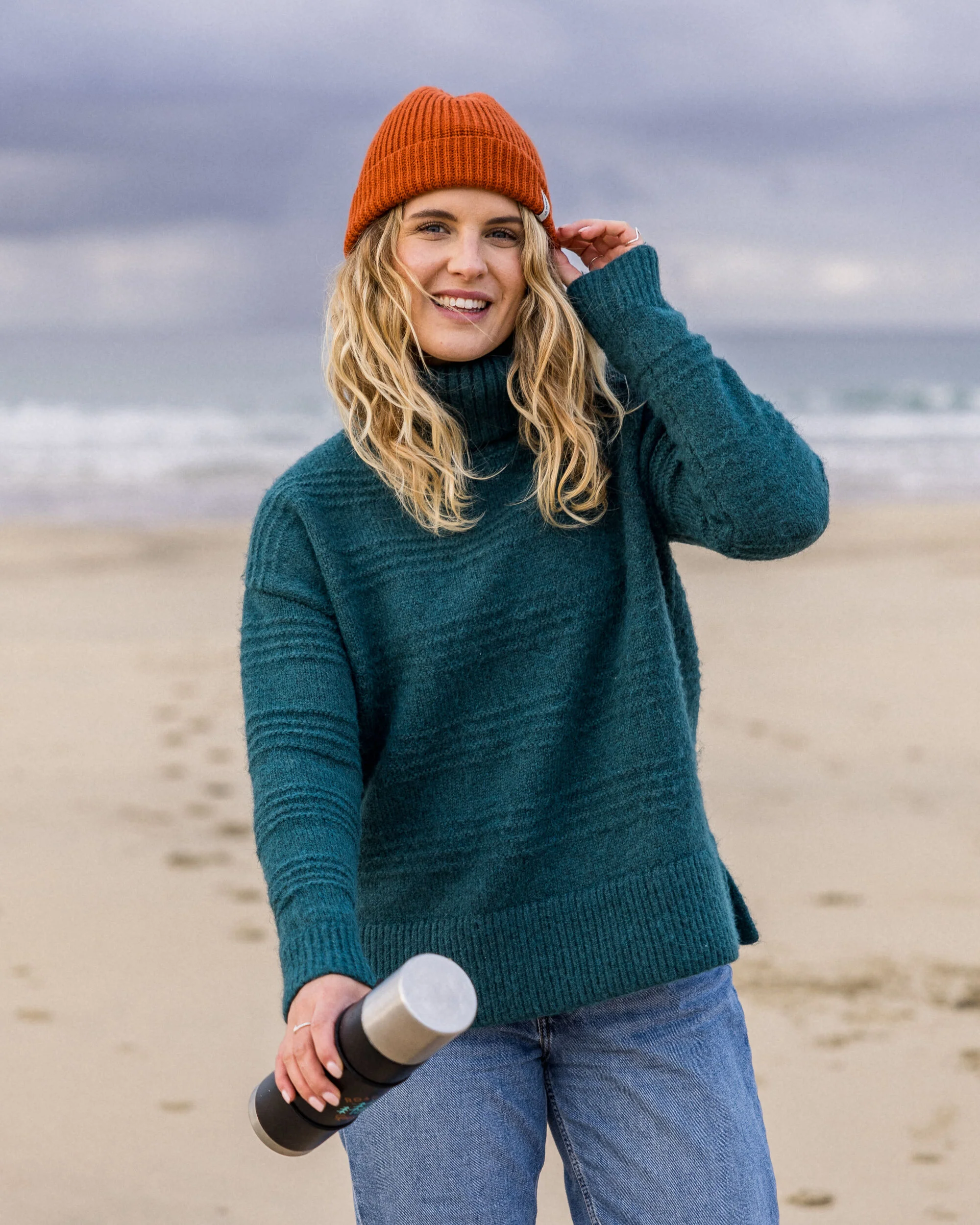 Snug Polo Neck Knitted Jumper - Mediterranean - Image 2