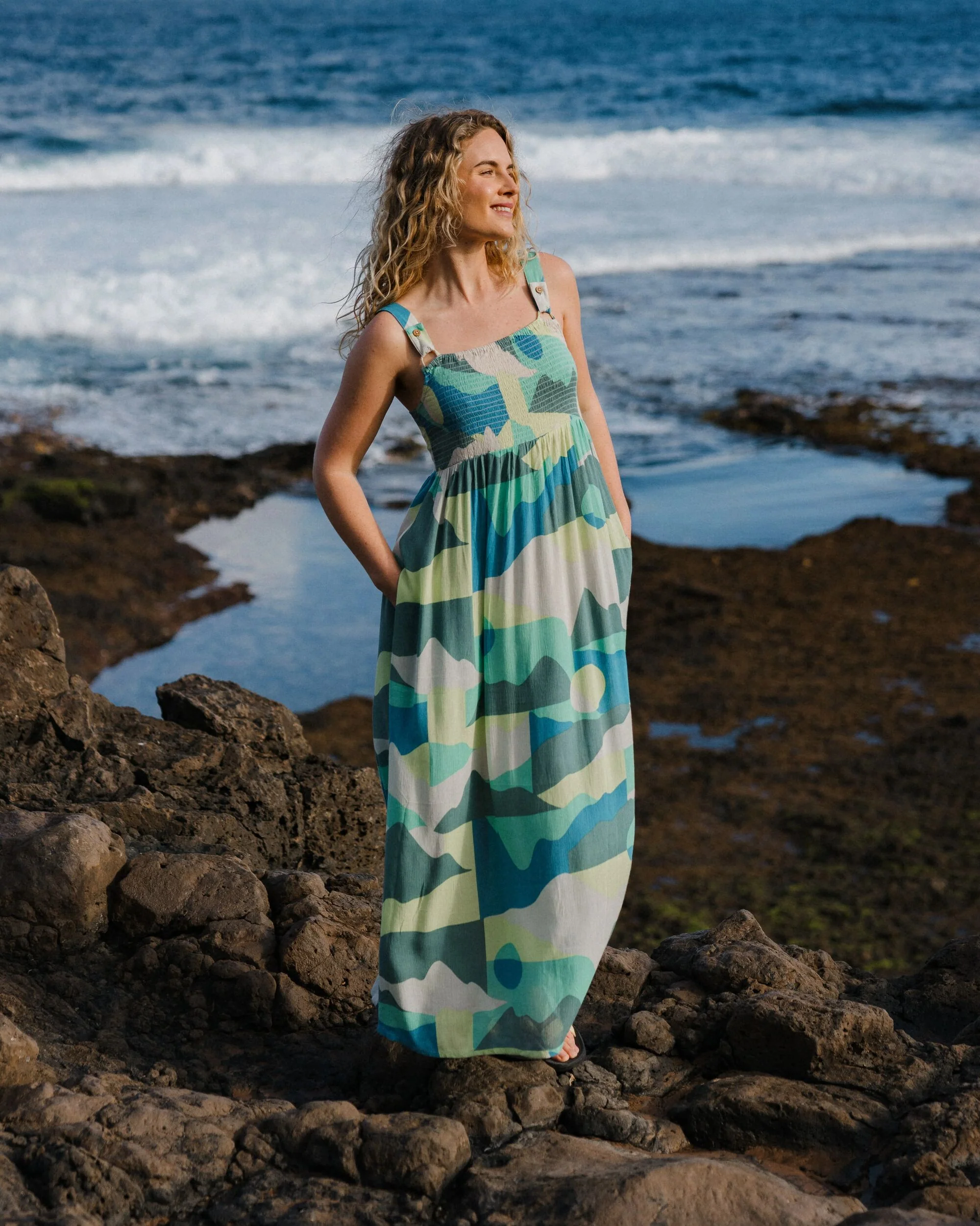 Soleis Woven Maxi Dress - Vista Patchwork Aqua - Image 4
