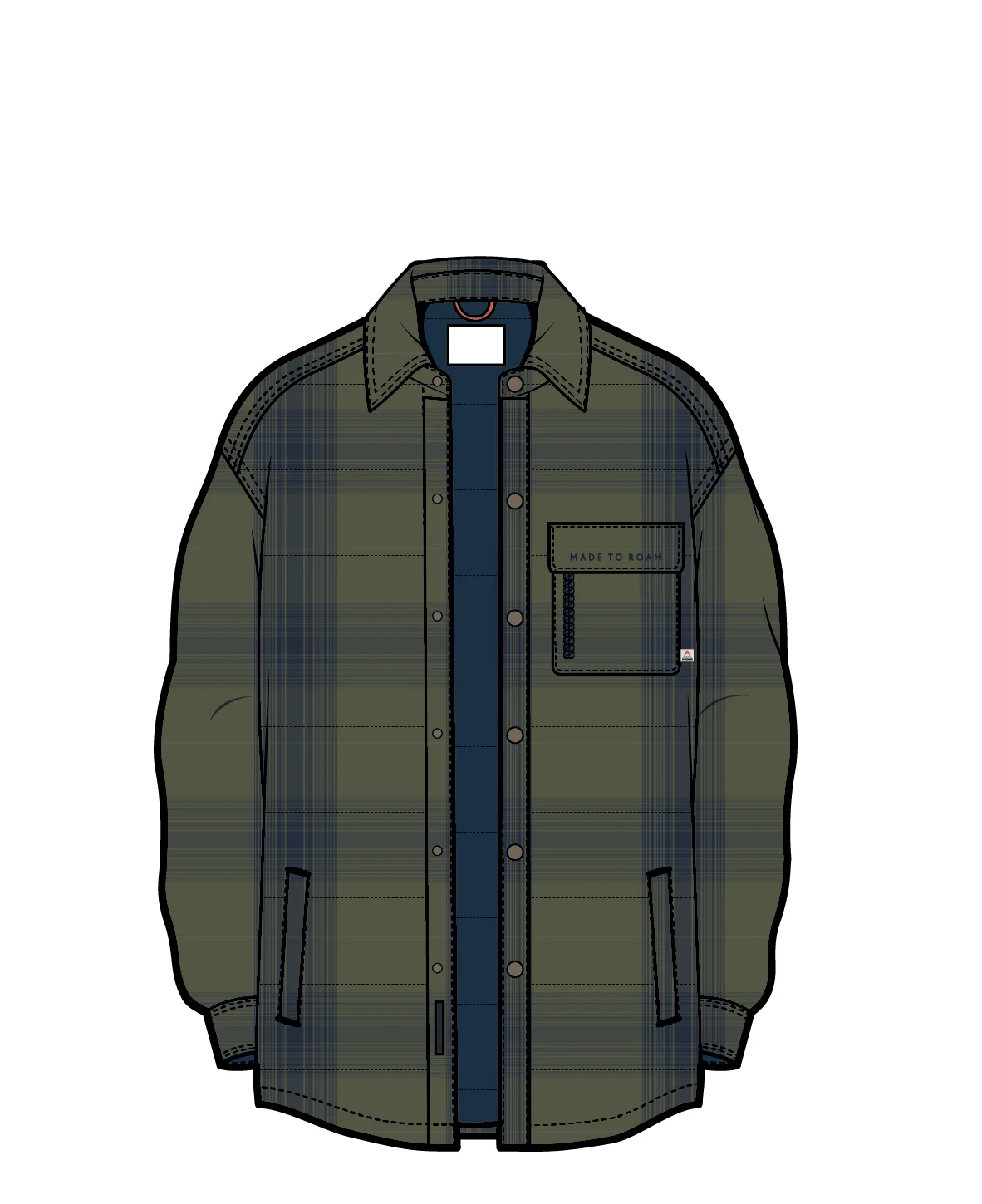 Taranaki Quilted Overshirt - Navy/Khaki Check - Image 11
