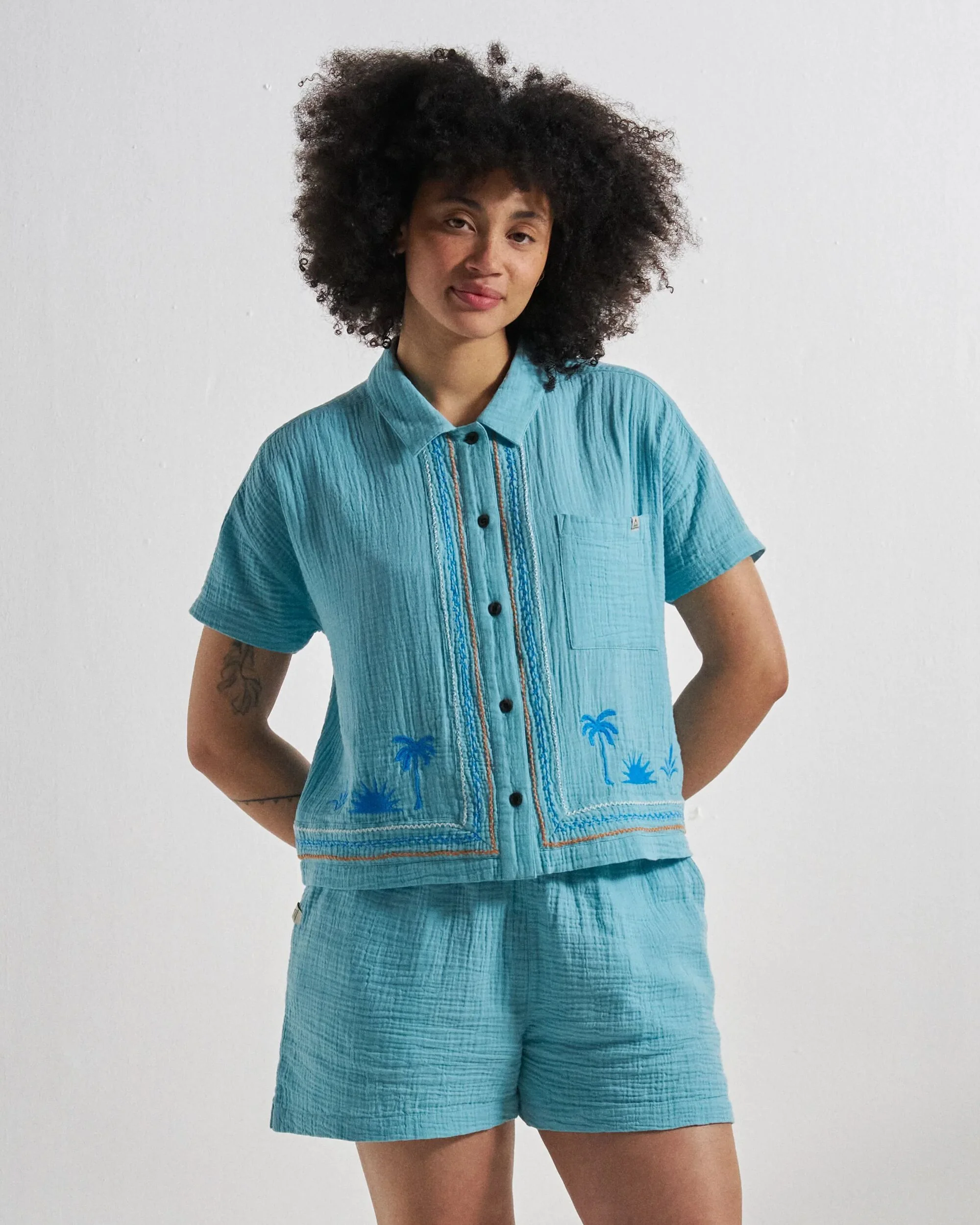 Waveney Short Sleeve Shirt - Retro Blue - Image 5