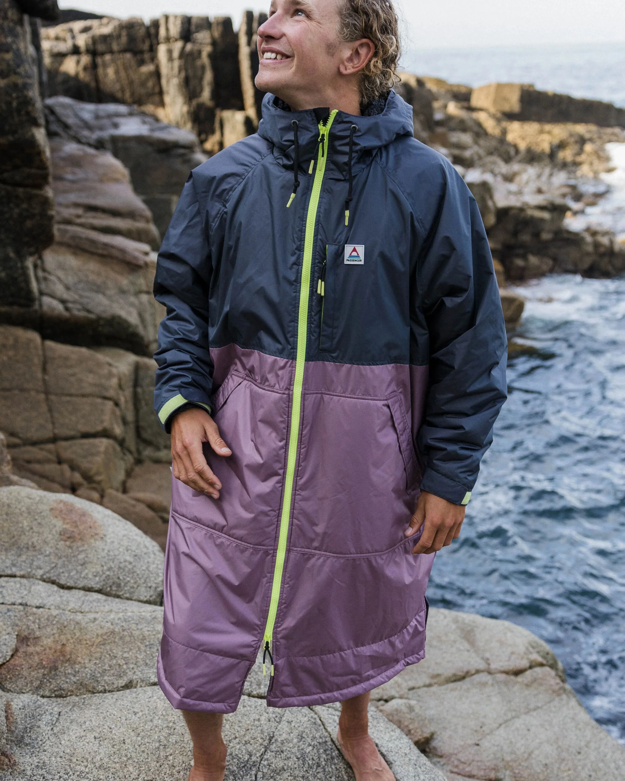 Waves Sherpa Lined Changing Robe - Grape / Charcoal