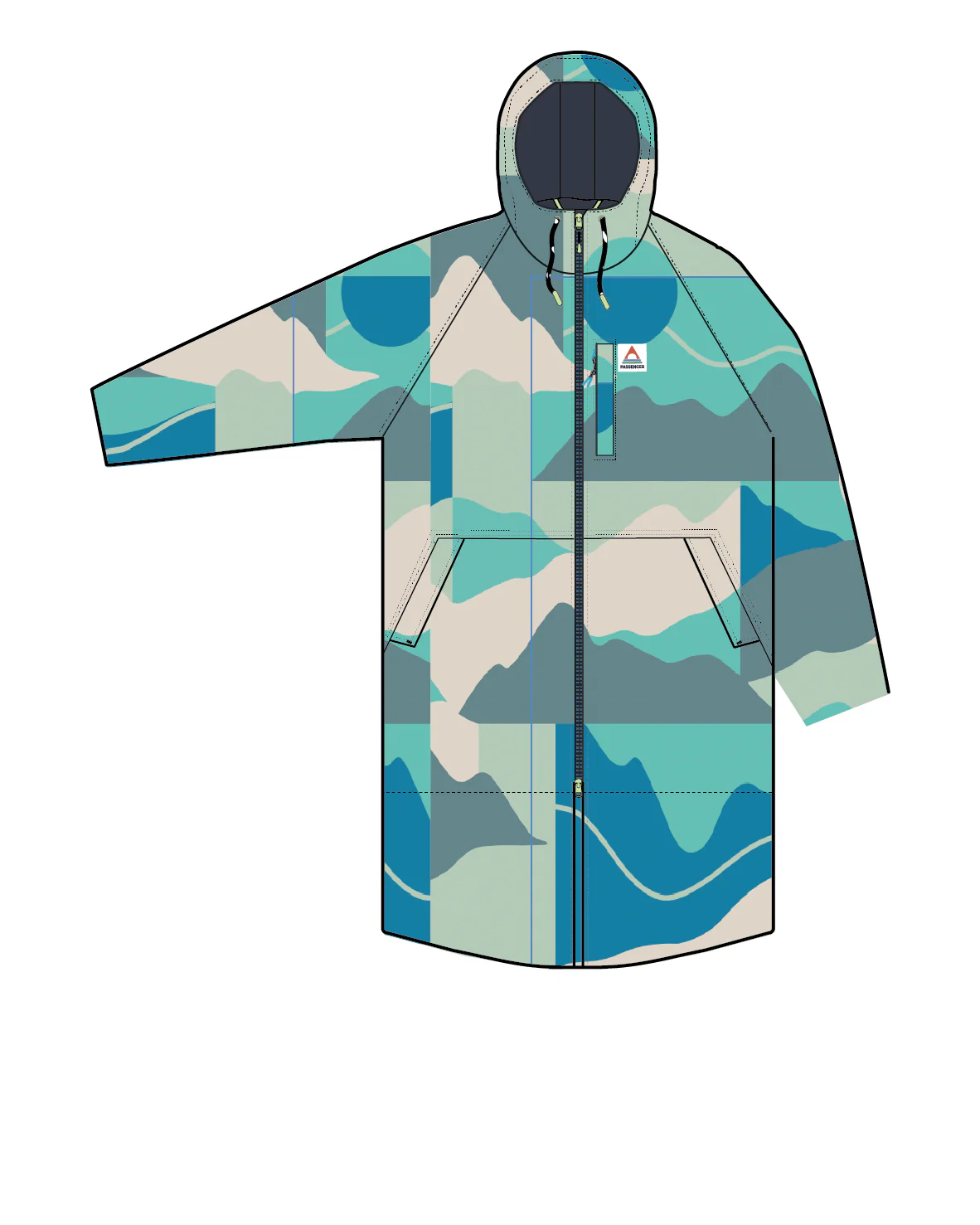 Waves Sherpa Lined Changing Robe - Vista Patchwork Aqua - Image 16