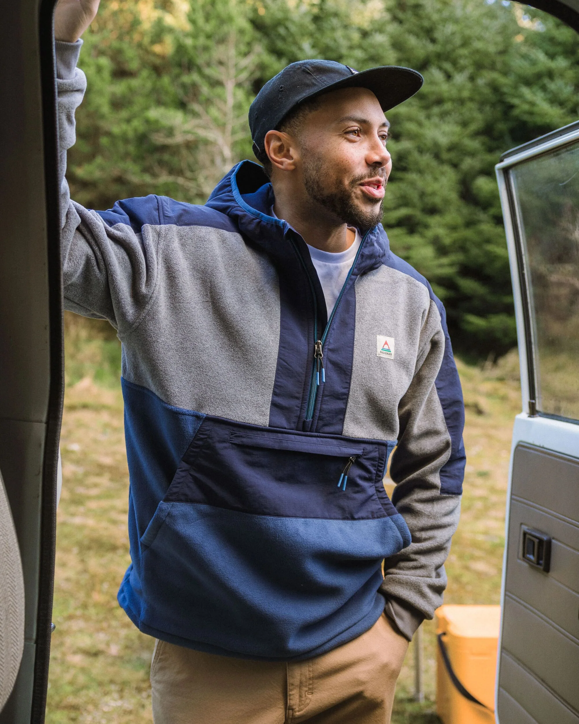 Woodland Hooded Polartec® Fleece - Grey Marl/Dark Denim