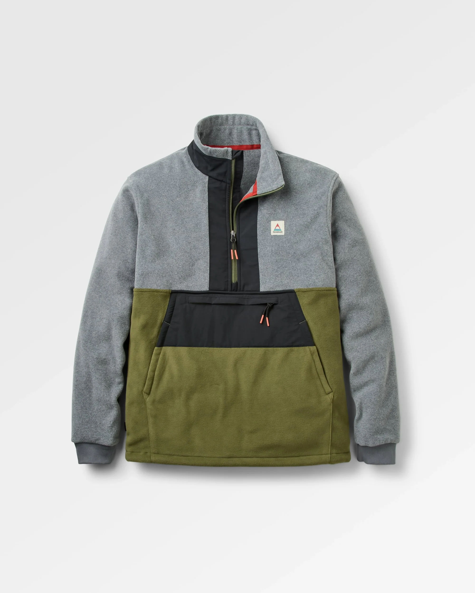 Woodland Hoodless 1/2 Zip Polartec® Fleece - Grey Marl/Khaki - Image 2