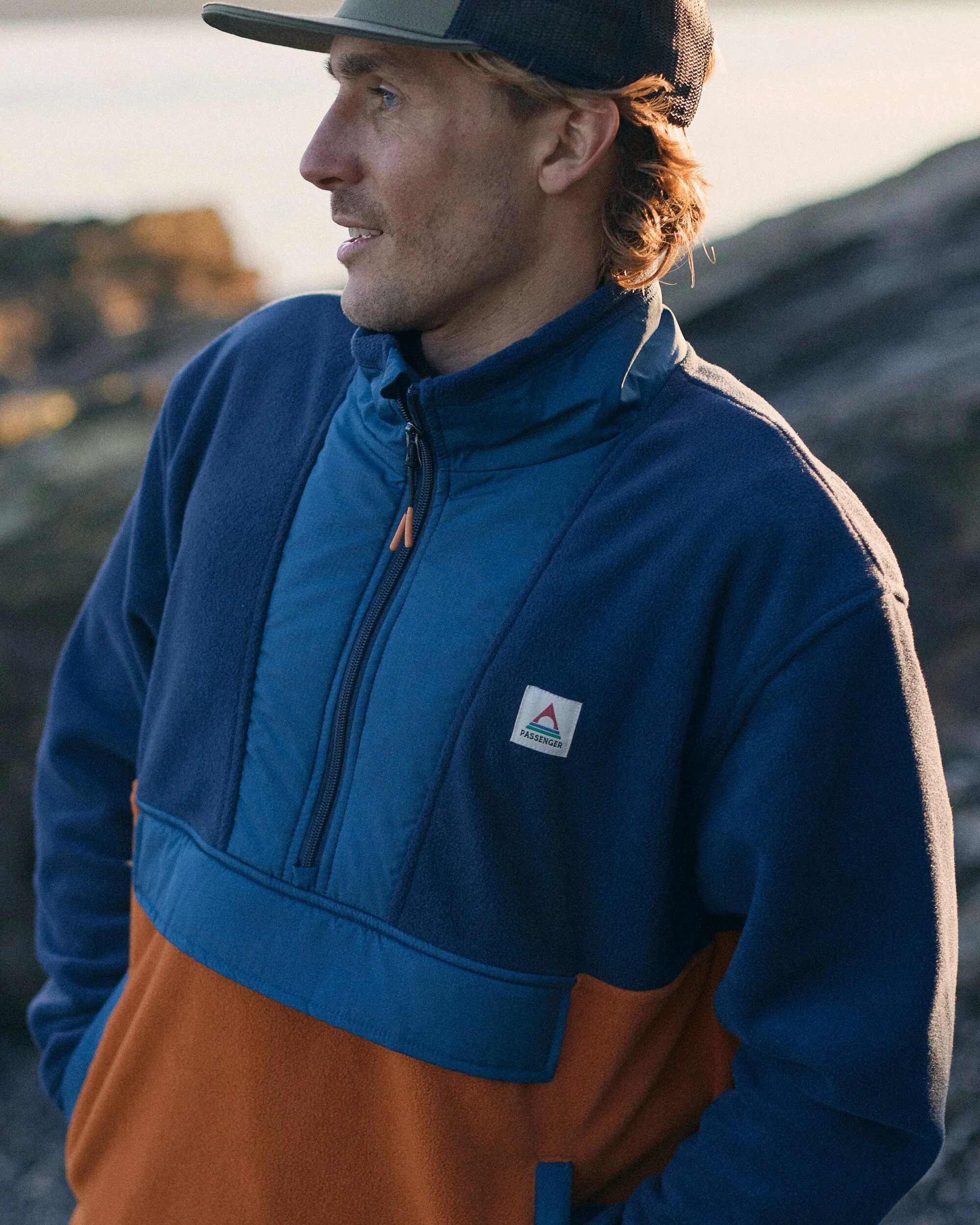 Woodland Hoodless Polar Fleece - Rich Navy/Sunset Orange - Image 5